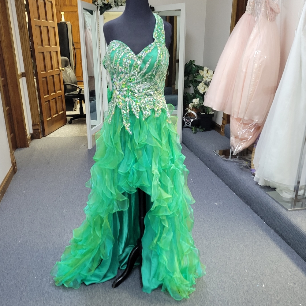 PARTYTIME JADE GREEN HI-LO DRESS